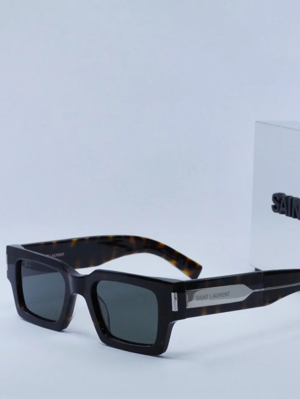 Saint Laurent SL736 001 Square Sunglasses - Dark Havana / Grey